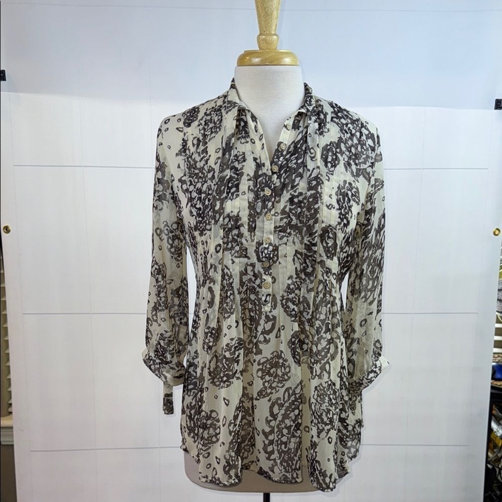 Coldwater Creek Brown and Cream Blouse, Petite XS (Size 4)